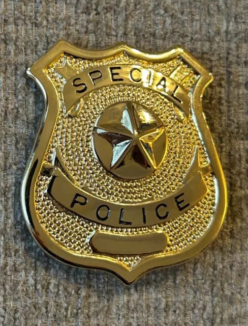 Gold Special Police Shield Badge: Metal Replica, 2.2” x 2.5", Pin on, Rare, Cop