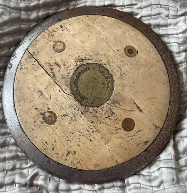 Helsinki Finland Signed Scandinavian 1920 Art Deco Antique Sport Disc Wood Iron