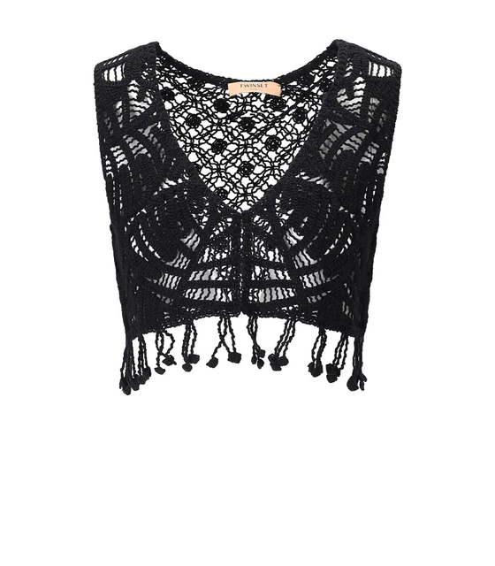 Top Crochet Nero Twinset Tops Donna Nero