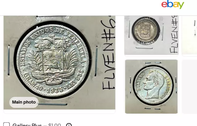2 Venezuela Silver Coins 1935 Silver Bolivar 1954 25 Centimes Quarter Bol VF-XF