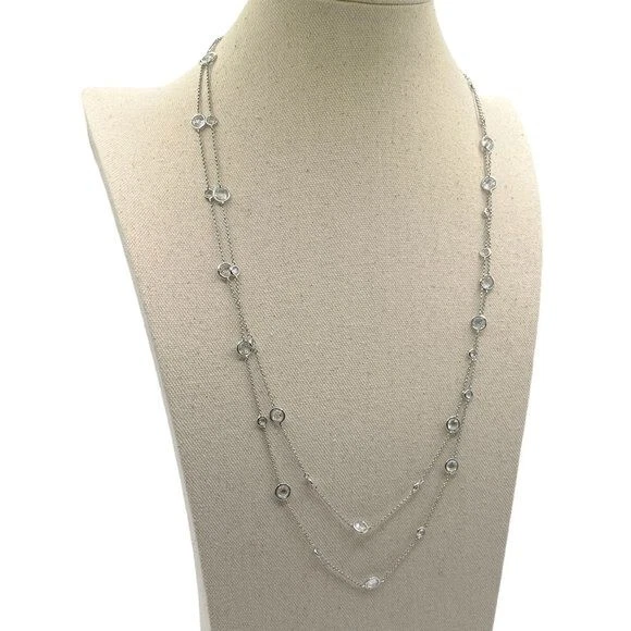 Nadri Swarovski Crystals by the Yard Stations Silver Tone Chain Necklace 54" L Nadri Swarovski Crystals by the Yard Stations Silver Tone Chain Necklace 54" L