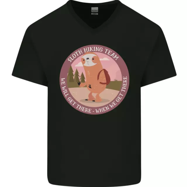 Sloth Hiking Team Funny Trekking Walking Mens V-Neck Cotton T-Shirt