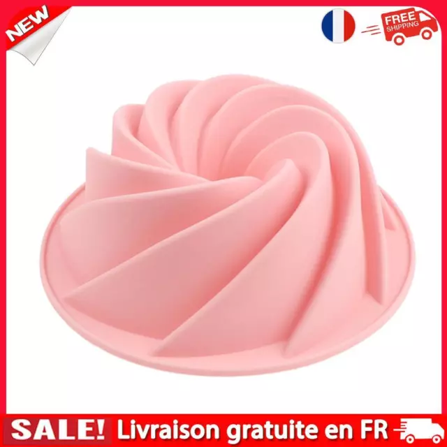 Silicone Cake Molds 6 inch Round Spiral Savoirin Pan Baking Tray (Pink B)