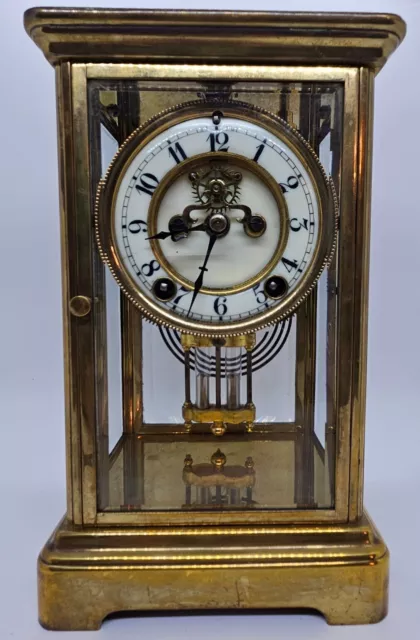 Antique 1910 NEW HAVEN 'Thespia' Victorian Brass & Glass Crystal Regulator Clock