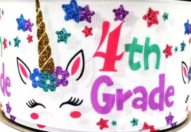 7/8" 2 YARDS Unicorn 4th Grade Grosgrain Ribbon Hair Bow Scrapbook Crafts School