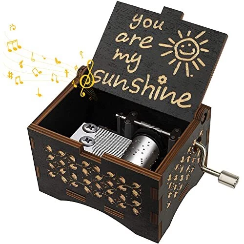Dream Loom You are My Sunshine Wood Music Box, Laser Engraved Vintage Wooden