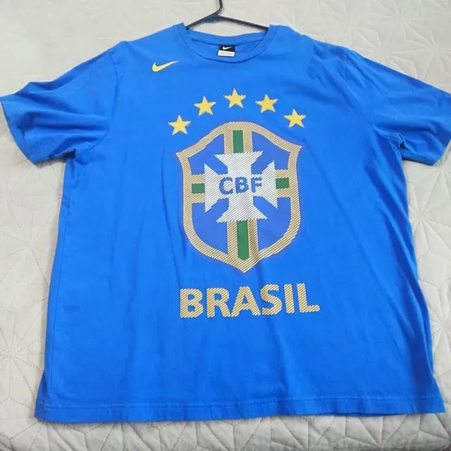 Vintage 90s Nike Brazil soccer jersey t-shirt rare retro size XXL blue