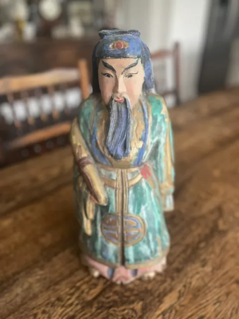 Chinese Painted Hand Carved Statue of Shou-Xing God of Longevity and Fortune