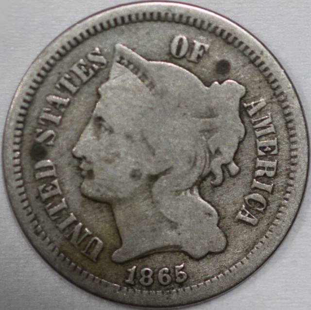1865-P Three Cent Piece, Copper/Nickel. Over 100 years old [SN03]