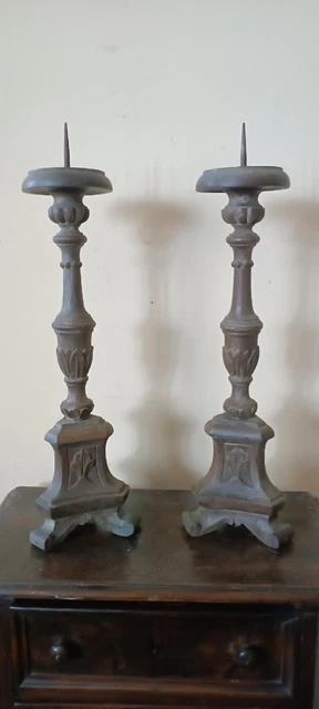 Paire De Chandeliers Anciens Style Empire En Bois Fin XVIIIe Siècle - Décoration Vintage
