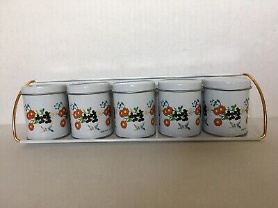 Meister Metal Spice Rack Canister Set Wall/Shelf Mount 5 Mini Canisters BRAZIL