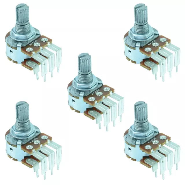 5 x 50K Logarithmic Stereo Right Angle PCB 16mm Potentiometer