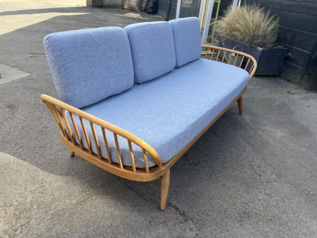 Vintage Ercol Studio Couch Day Bed + New cushions with blue wool covers