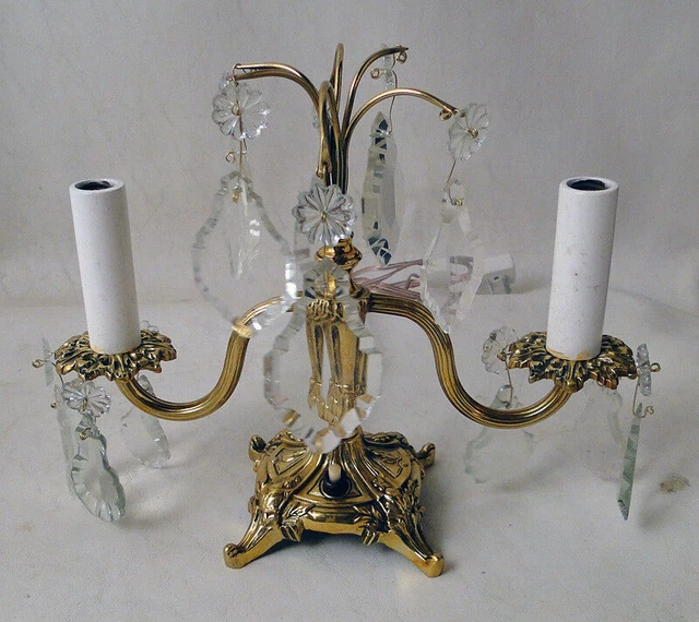 Antique french Louis XV style bronze & glass lamp pair of table lamps candelabra