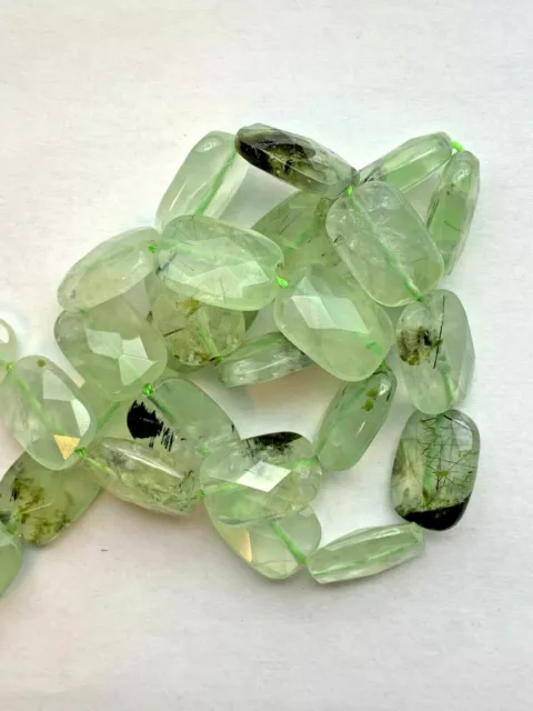 2 16" Strands  Faceted Genuine Prehnite Rectangle Gemstone Beads  - 14x10mm