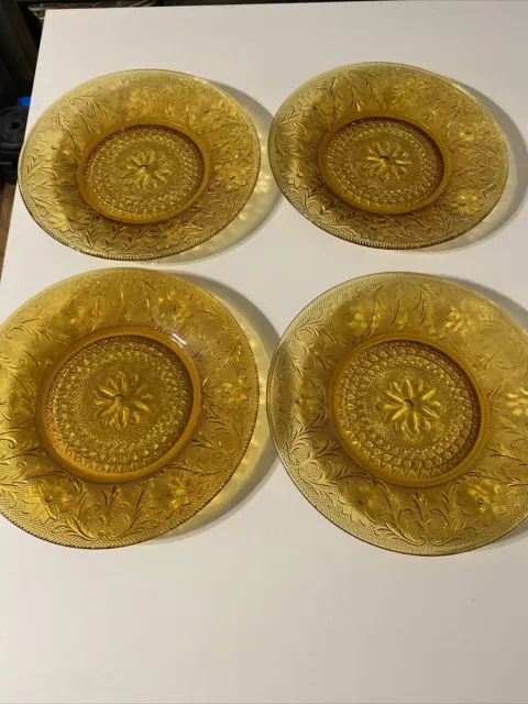 1940’s Indiana Daisy Amber Sandwich Glass Dinner Plate - 10 3/8 in -set Of 4