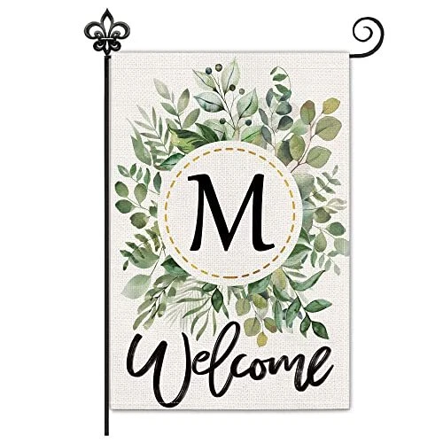 Allorry Beauty Monogram Letter M Garden Flag 12x18 Double Sided Burlap Small