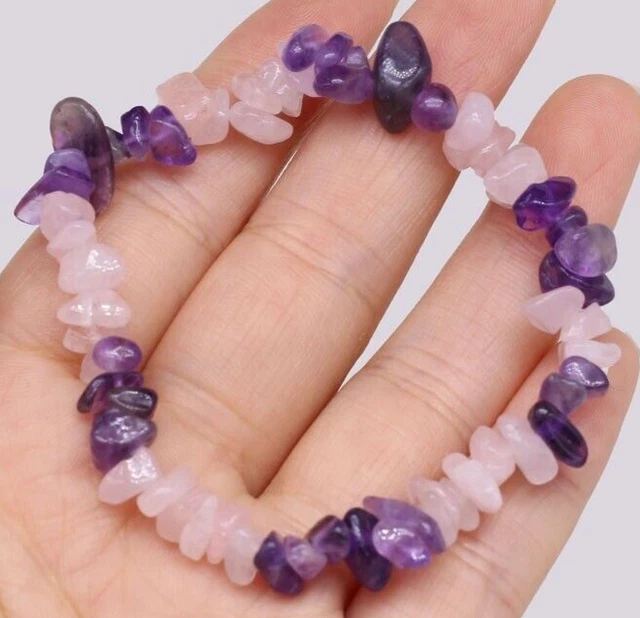 Bracelet Perles Améthyste Et Quartz Rose - Pierre Naturelle - Fait Main En France - Sur Mesure