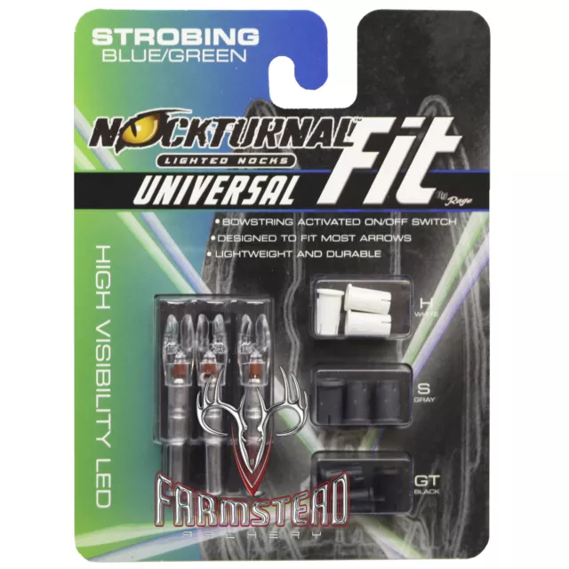Rage NockTurnal Universal Fit Strobing Lighted Nocks Blue/Green 3 pack #01231