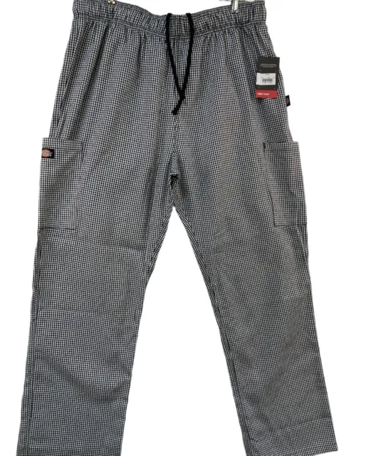 Dickies Unisex Black & Houndstooth Cargo Pockets Chef Pants.