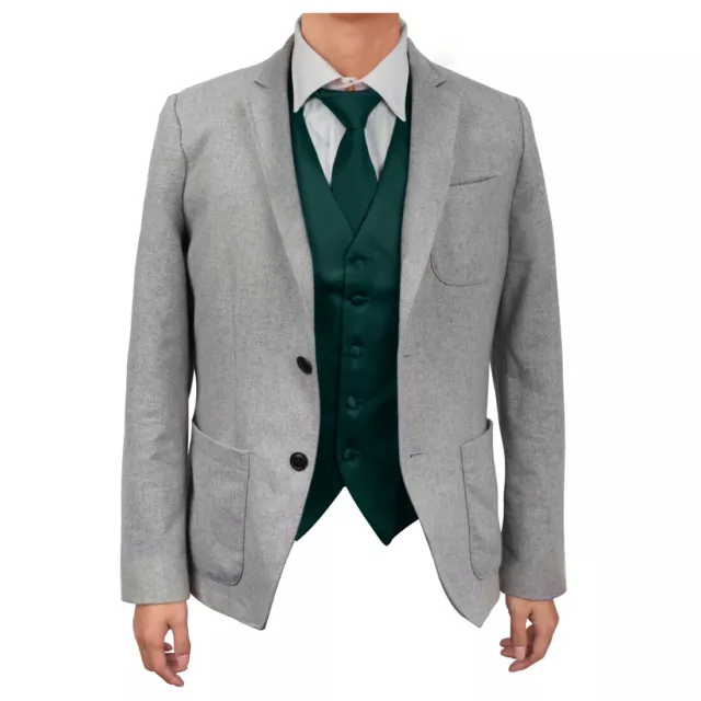 Dark Green Microfiber Casual Waistcoat Satin Vest Tie Set By Dan Smith DGDE0005