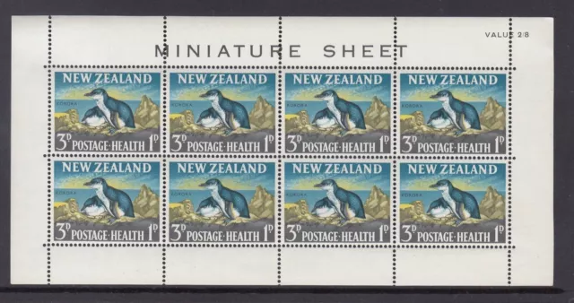 New Zealand: MUH mini sheet - 1964 2/8 Korora HEALTH Penguins, ocean, rocks etc