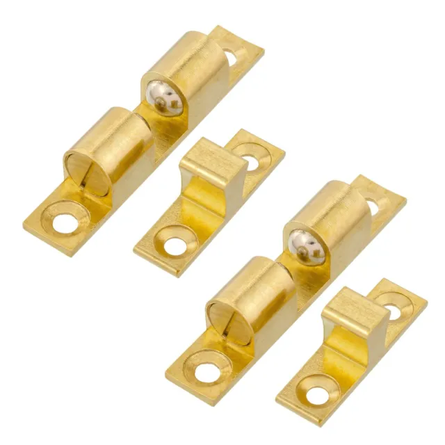 2 Sets Brass Plated 67mm Double Ball Catch Latch Spring Steel Cabinet Door Stop