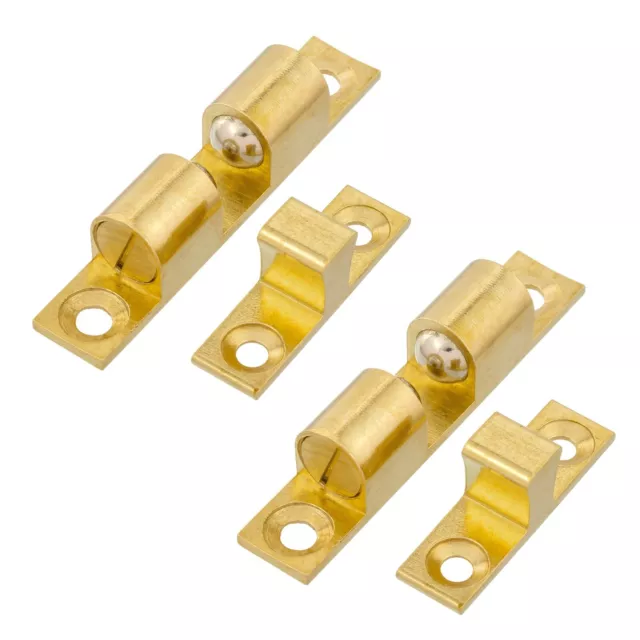 2 Sets Brass Plated 67mm Double Ball Catch Latch Spring Steel Cabinet Door Stop