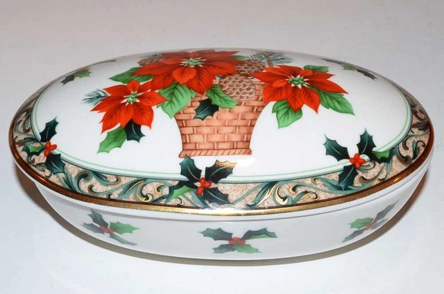 NEW Mikasa Christmas Poinsettia Covered Oval Dish UT114/686 w/Original Box