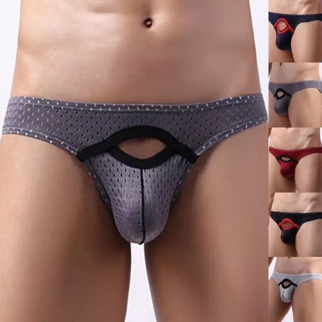 Men Open Front Penis Pouch Briefs Sexy Lingerie Panties G String Underwear  Solid
