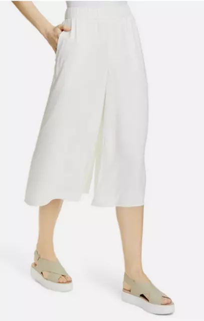 Eileen Fisher Wide Leg Crop Silk Lined Pants Ivory Size Small Elastic Waist