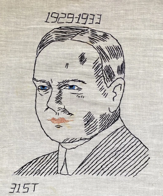 Cuadrado con agujas bordado vintage 31st presidente Herbert Hoover United States