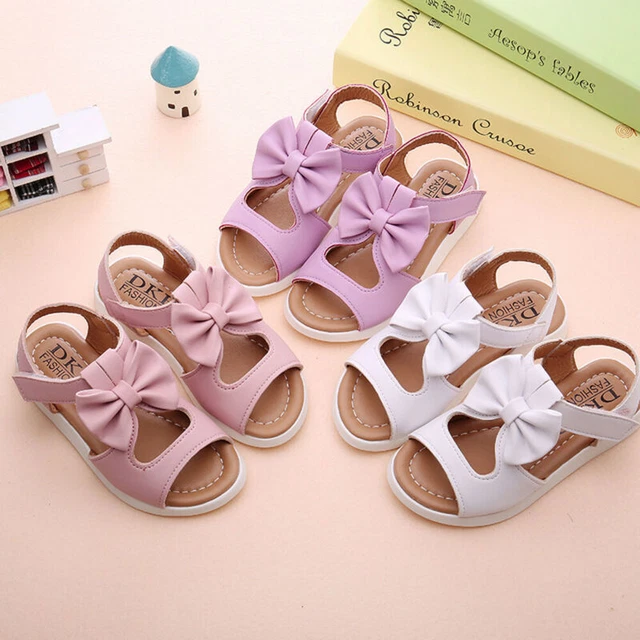 Girls Toddlers  Bow Knot Flat Sandals Summer Beach Holiday Princess Shoes Size