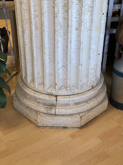 Antique Huge Massive Fluted Wooden Columns set of two 117” Tall With A 32” Base 4