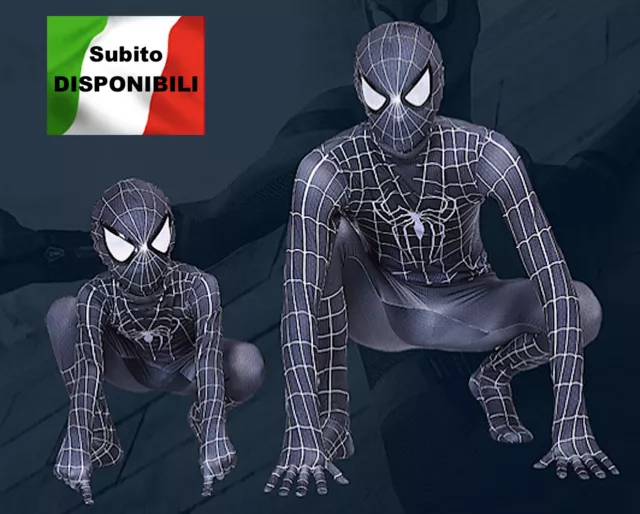 Spiderman Nero Costume Carnevale Simil Simbionte Bimbo Uomo Cosplay SPM011