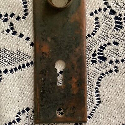 Antique Solid Brass Door Knob Key Hole Cover Backplate 5 3/8" x 1.5" Circa 1924 3