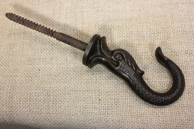 Old Ceiling Lamp Hook Sea Serpent Dolphin Bird Cage Hanger Iron Vintage Finish