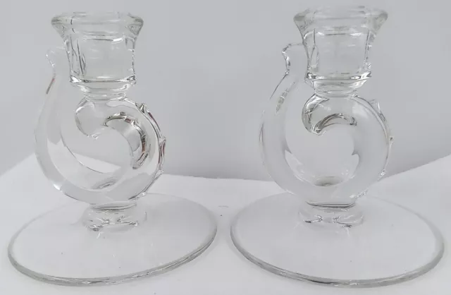 Fostoria Century Candlestick Holders Clear Glass Taper Art Deco VTG USA Set of 2