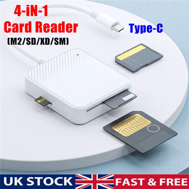 4 in 1 Type-C USB-C Smart Media M2 SD SM XD Memory Card Reader Adapter 4 Slot UK