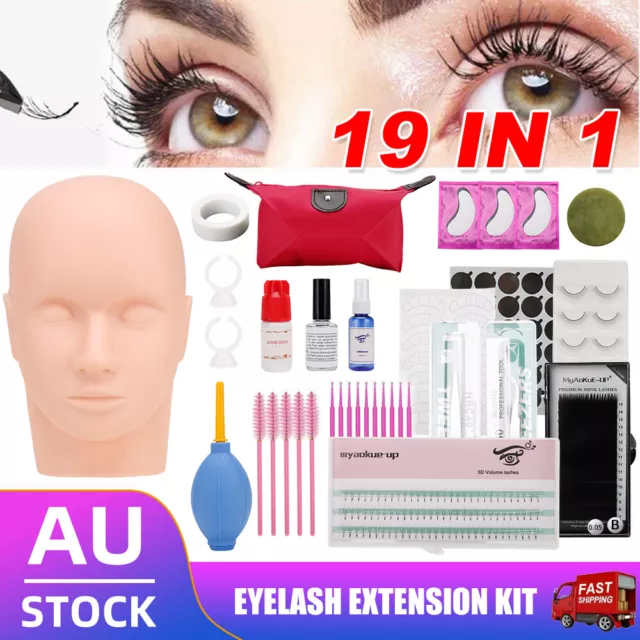 19X Eyelash Extension Mannequin Head Practice Kit Lashes Grafting Training Tool