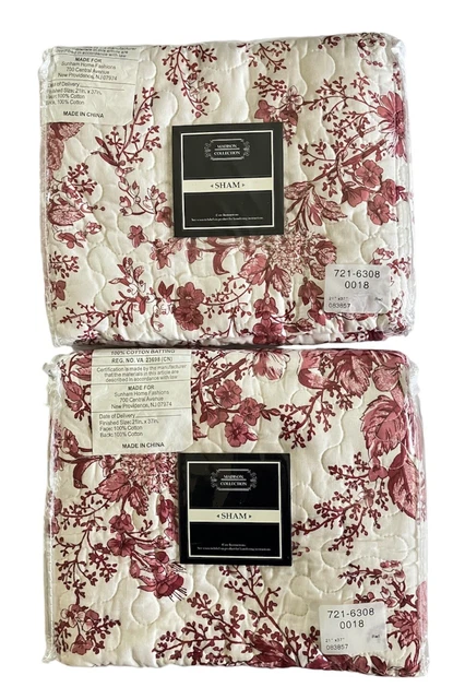 The Madison Collection Red Garden Toile King Pillow Shams Quilted Floral Stripe