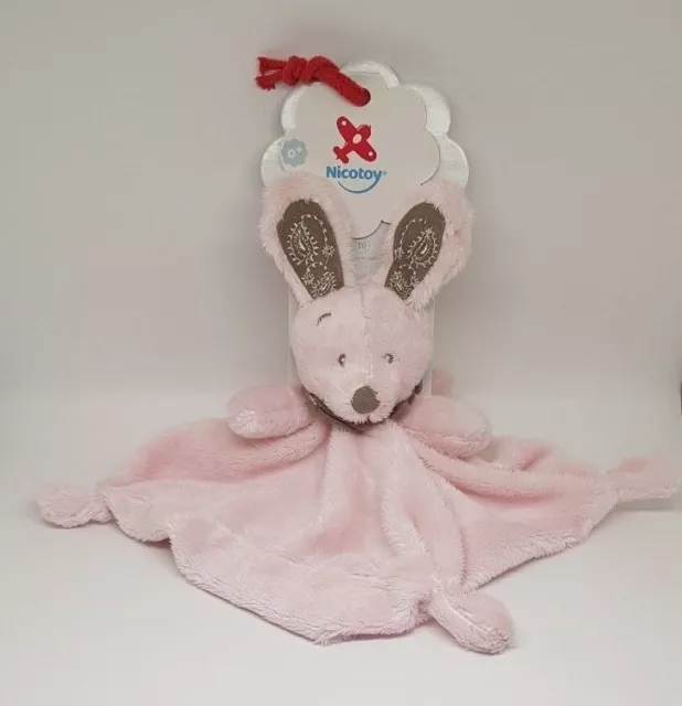 Doudou Nicotoy Fourrure Doux Lapin Rose Marron Uni Bandana Plat Kiabi Neuf