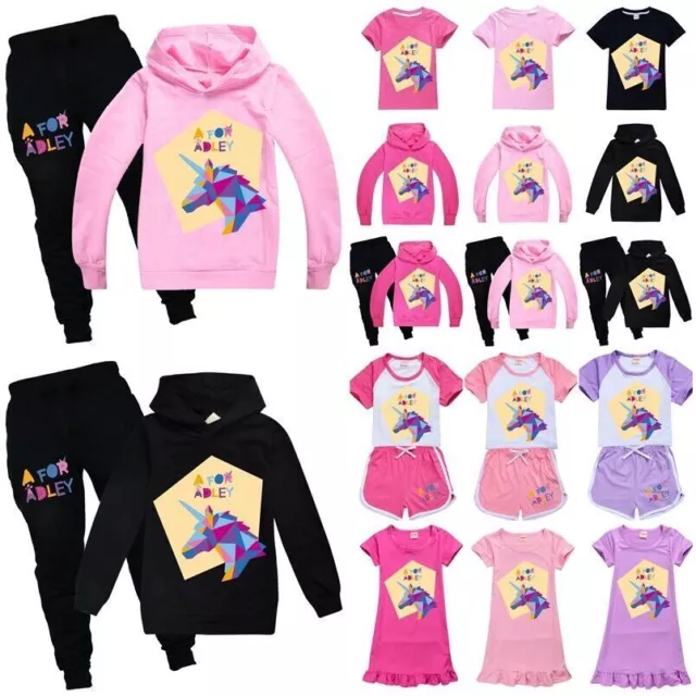 Unicorn A For Adley Kids T-shirt Hoodie Sweatshirt Tracksuit Set Girls Dress UK