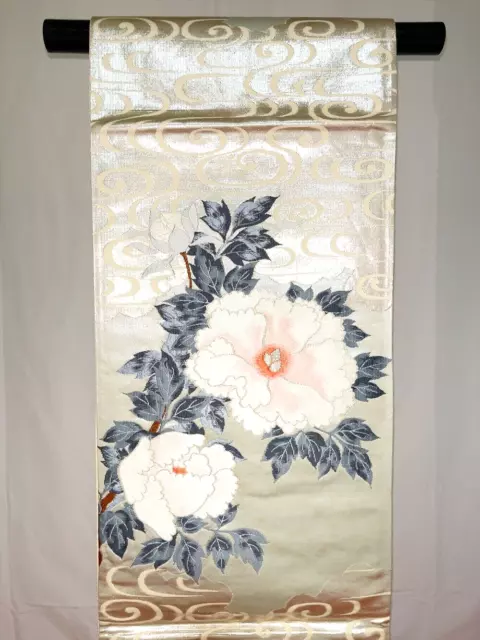 Japanese Kimono /Fukuroobi Pure Silk/Silver/Flower/Impact/Great Design/History 2