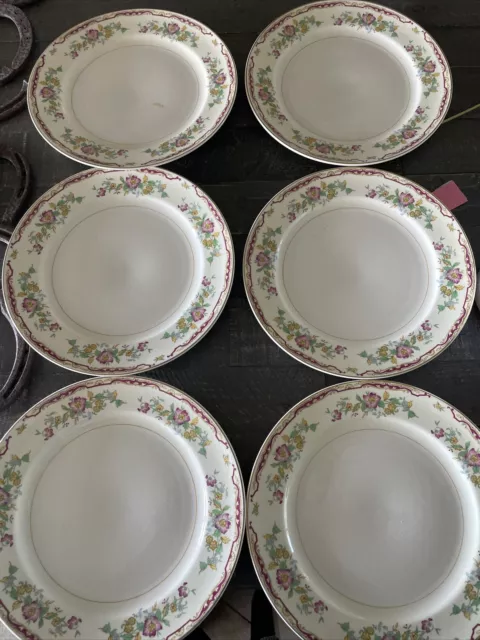 6 Piece Flower China Set (Plates) beige BY EDWIN M. Knowles  SEMI VITREOUS  dc7