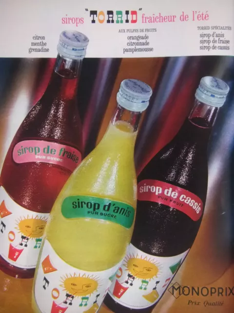 Publicité De Presse 1967 Monoprix Sirops Torrid Pulpe Fruits Fraicheur De L'été