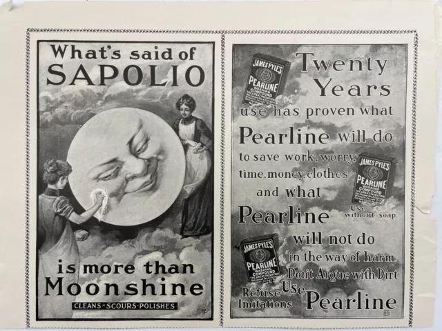 Vintage Hand Sapolio Soap Moonshine James Pyle's Pearline Soap Print Ad
