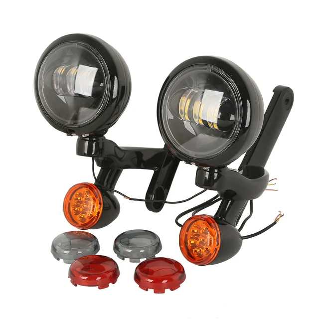 4.5" LED Fog Light W/ Housing Bucket Turn Signal Fit For Harley Electra Glide
