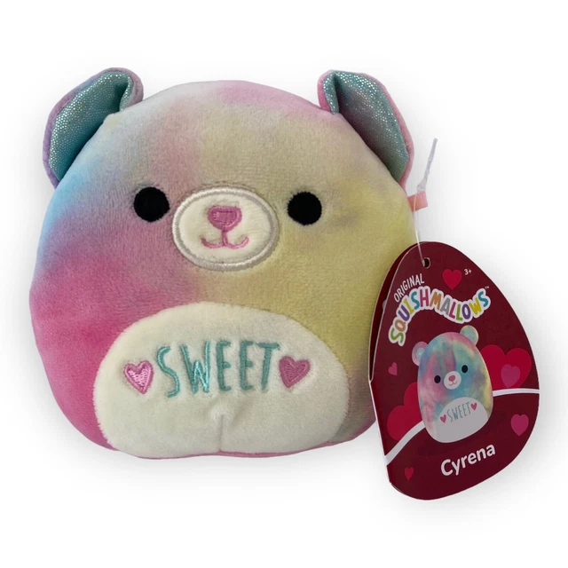 Squishmallows Teddy Bear Tie Dye Rainbow 5” Cyrena Sweet Heart Pink Blue Plush
