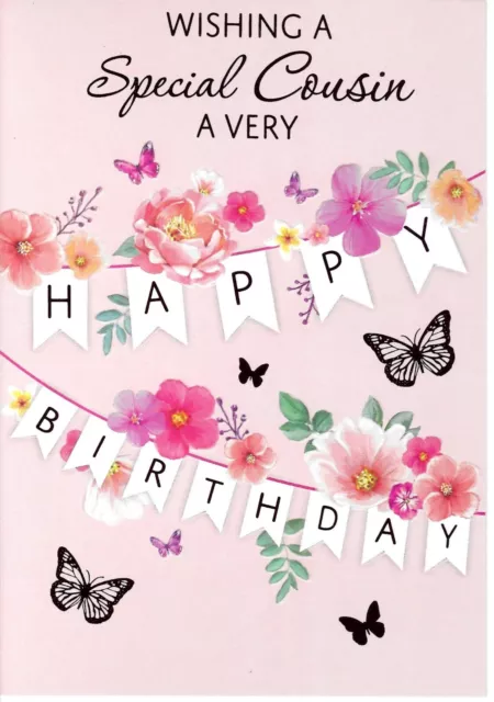 Special Cousin Female Birthday Greeting Card 7"X5" Flowers And Bunting